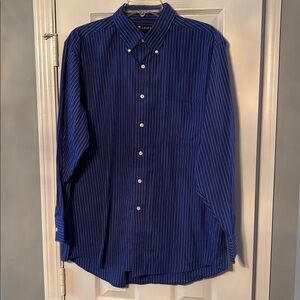 Chaps Classic Fit Wrinkle Free Long Sleeve Blue w/ White Pin Stripe Shirt